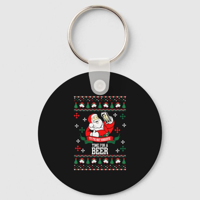 It's the Most Wonderful Time For A Beer Ugly Chris Keychain (Front)