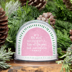 It's the most wonderful time Modern Pink & Green Snow Globe