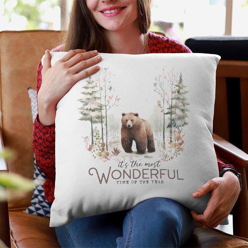 Its the Most Wonderful Time of the Year Bear Throw Pillow
