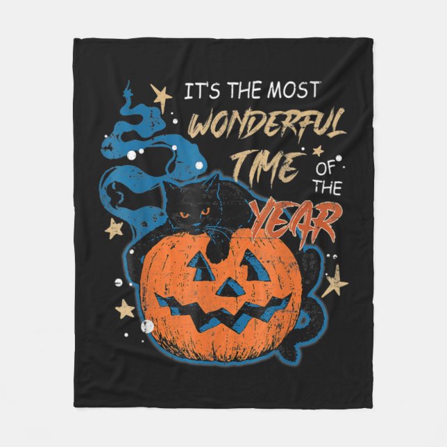 It's the Most Wonderful Time of the Year black cat Fleece Blanket (Front)