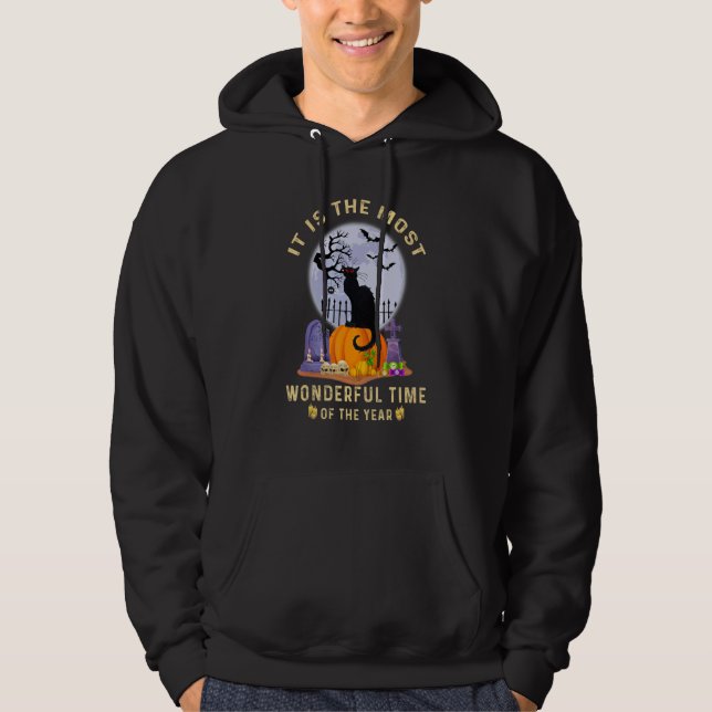 It's The Most Wonderful Time Of the Year Black Cat Hoodie (Front)