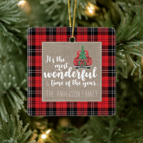 Its the Most Wonderful Time of the Year Plaid  Ceramic Ornament