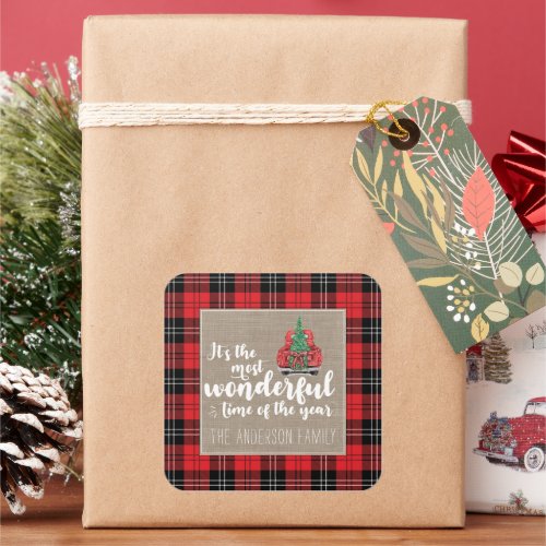 Its the Most Wonderful Time of the Year Plaid Square Sticker