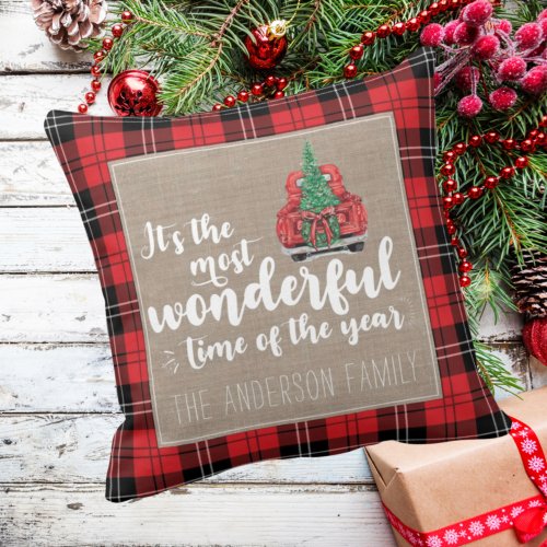 Its the Most Wonderful Time of the Year Plaid Throw Pillow