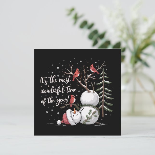 It's The Most Wonderful Time Of The Year Snowman  Holiday Card (Standing Front)