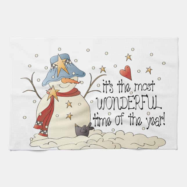 It's the most wonderful time of the year snowman kitchen towel (Horizontal)