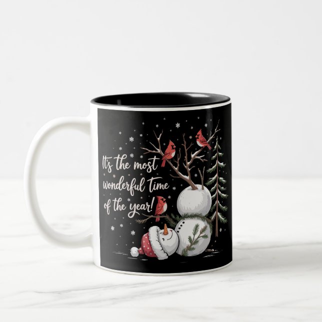 It's The Most Wonderful Time Of The Year Snowman  Two-Tone Coffee Mug (Left)