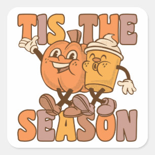 It's The Season Groovy Pumkin Coffee With Vintage Square Sticker
