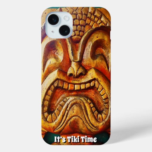 Its Tiki Time Hawaii Fun Retro Wood Face Photo iPhone 15 Plus Case
