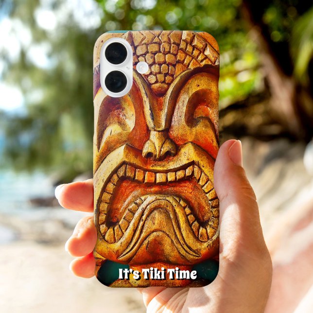 It's Tiki Time Hawaii Wood Face Photo Fun Retro Case-Mate iPhone Case (Creator Uploaded)