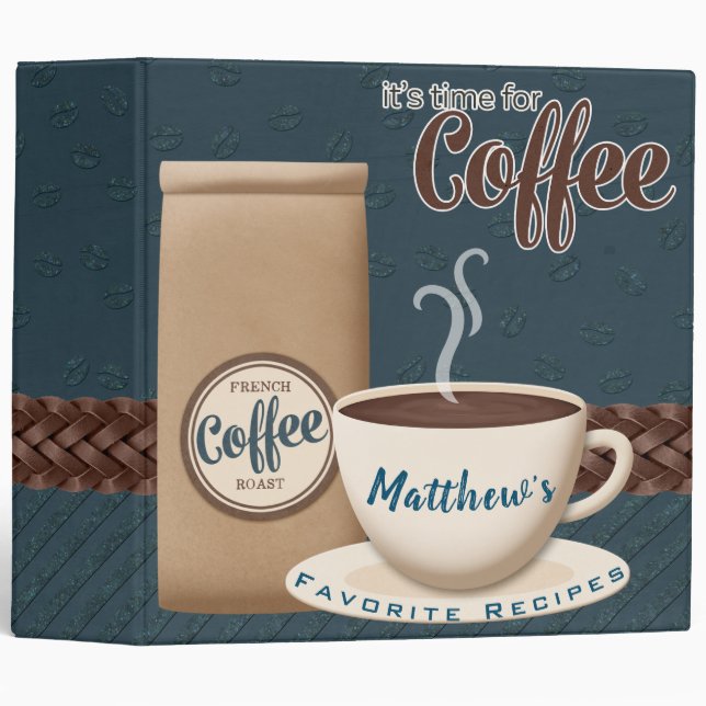 It's Time For Coffee Personalized Recipe Binder (Front/Spine)