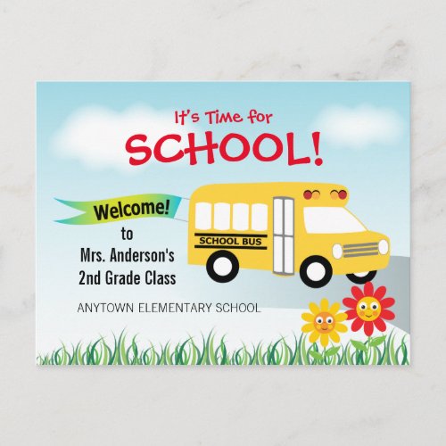 Its Time for School Back to School Bus Postcard