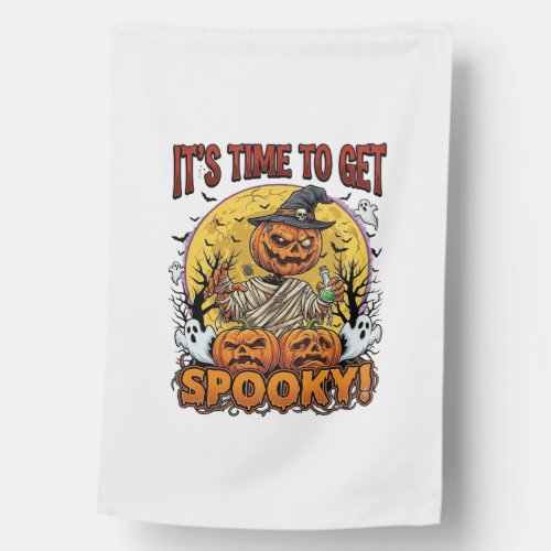 Its Time Get Spooky Halloween Pumpkin Mummy Ghosts House Flag