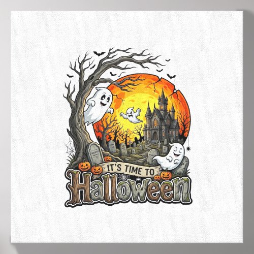 Its Time Halloween Haunted House Graveyard Spooky Canvas Photo Tile