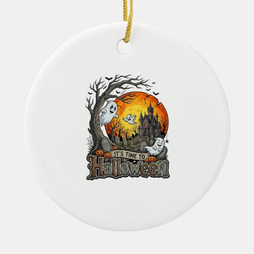 Its Time Halloween Haunted House Graveyard Spooky  Ceramic Ornament