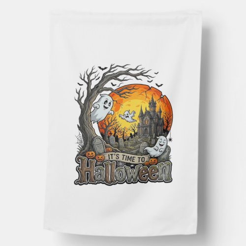 Its Time Halloween Haunted House Graveyard Spooky  Flag