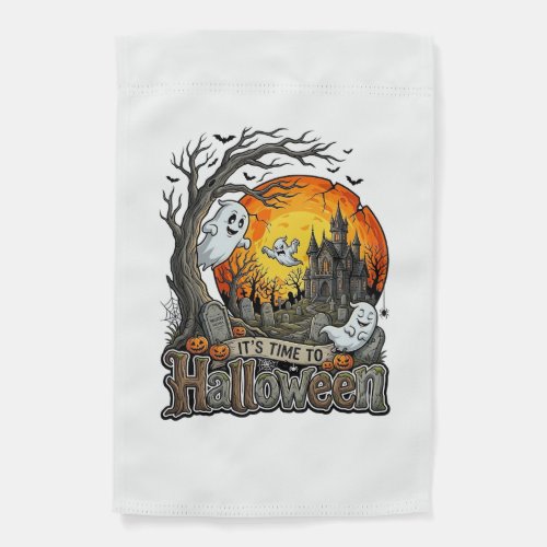 Its Time Halloween Haunted House Graveyard Spooky Garden Flag
