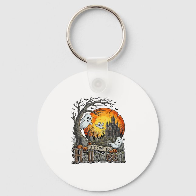 Its Time Halloween Haunted House Graveyard Spooky  Keychain (Front)