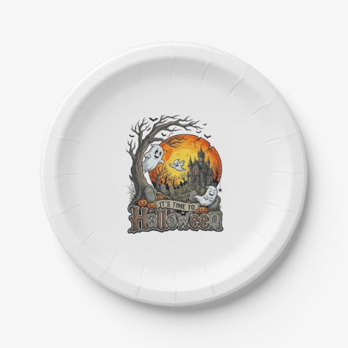 Its Time Halloween Haunted House Graveyard Spooky Paper Plates