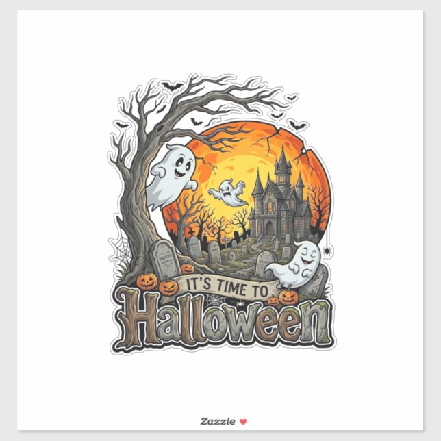 Its Time Halloween Haunted House Graveyard Spooky  Sticker (Sheet)