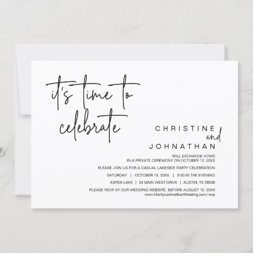 Its time to celebrate Wedding Elopement Party Invitation