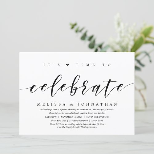 Its Time To Celebrate Wedding Elopement Party Invitation