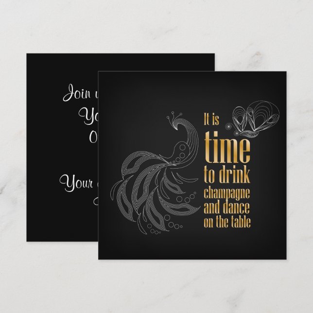 "It's time to drink champagne and dance" sign Invitation (Front/Back)