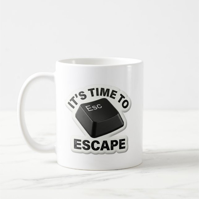 It's Time to Escape Funny Keyboard Tech Pun Mug (Left)