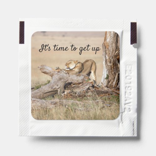 Its time to get up Lion photo with text Hand Sanitizer Packet