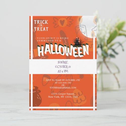 its time to Halloween  Trick or treat costume  Invitation