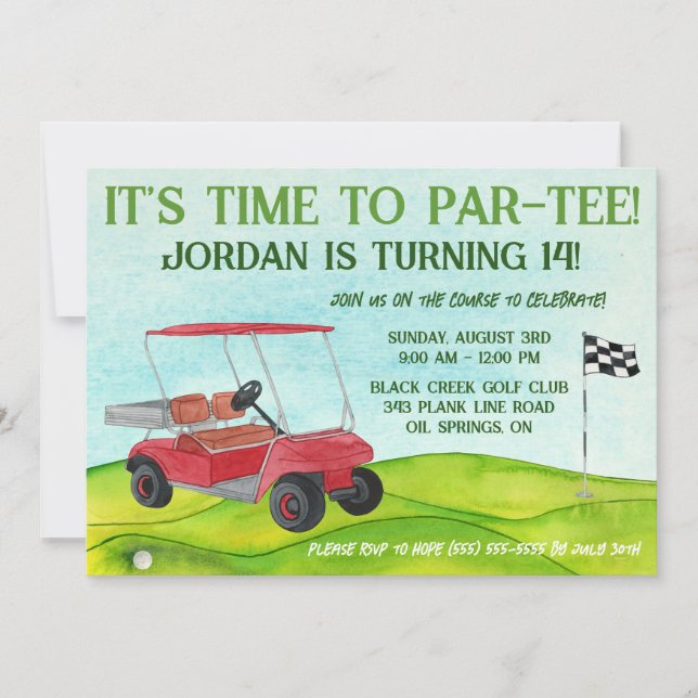 It's Time to Par-Tee!  Golf Themed Birthday Party Invitation (Front)
