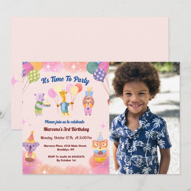 It's Time To Party, Cute Pink Anime Birthday Party Invitation (Front/Back)