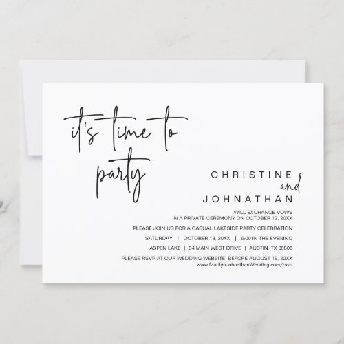 Its Time To Party Wedding Elopement Dinner Invitation