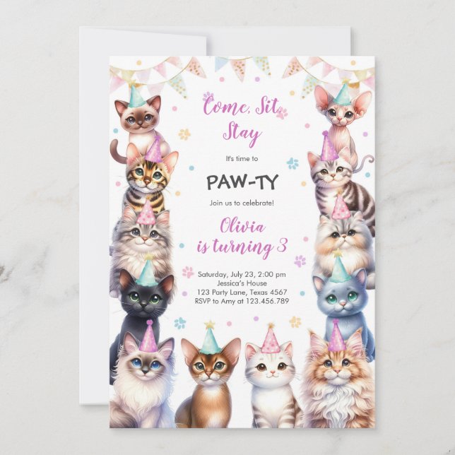 It's Time to Paw-ty Party Animals Kids Birthday Invitation (Front)