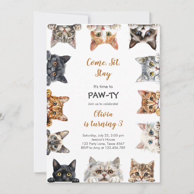 It's Time to Paw-ty Party Animals Kids Birthday Invitation (Front)