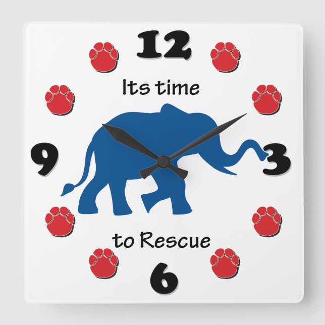 Its Time to Rescue Elephants Square Wall Clock (Front)