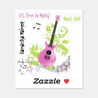It's time to rock! music pink electric guitar sticker