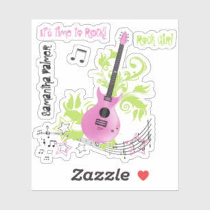 It's time to rock! music pink electric guitar sticker