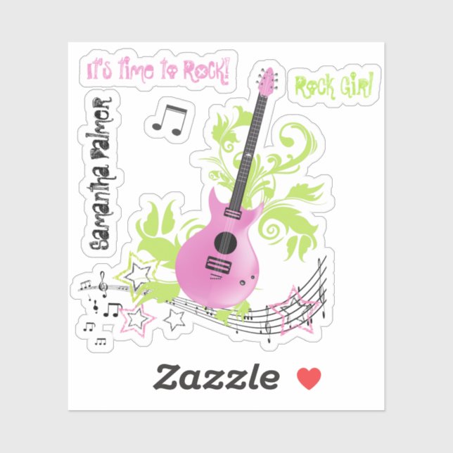 It's time to rock! music pink electric guitar sticker (Sheet)