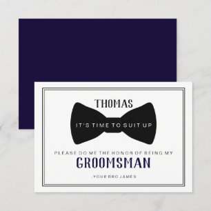 It's Time To Suit Up Groomsman - Black Tie Blue Invitation
