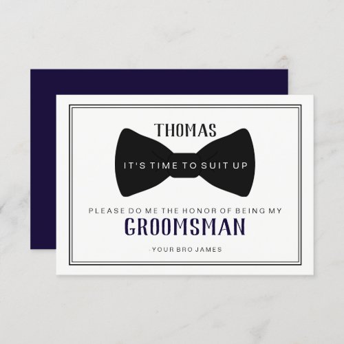 Its Time To Suit Up Groomsman _ Black Tie Blue Invitation