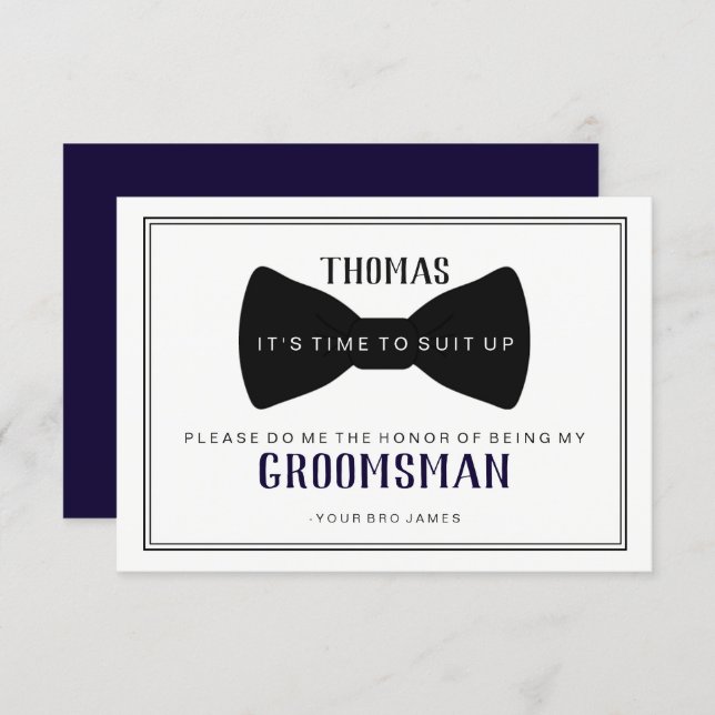 It's Time To Suit Up Groomsman - Black Tie Blue Invitation (Front/Back)