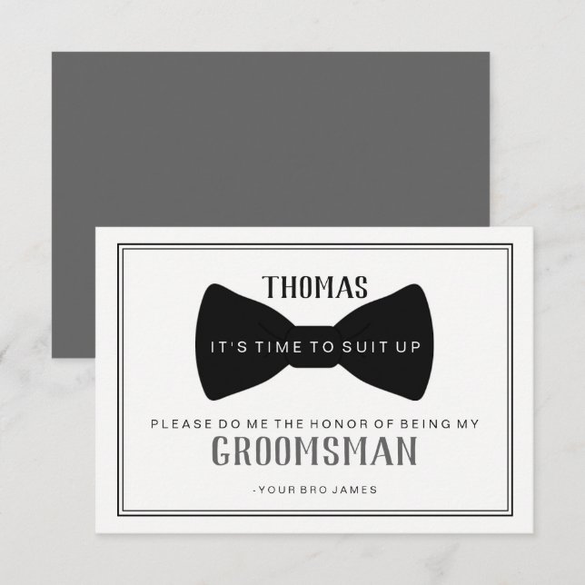 It's Time To Suit Up Groomsman - Black Tie Grey Invitation (Front/Back)
