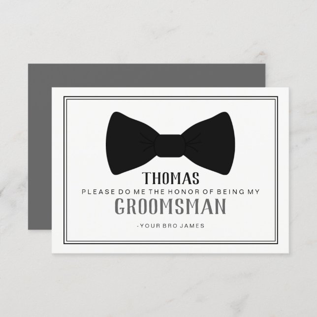 It's Time To Suit Up Groomsman - Black Tie Grey Invitation (Front/Back)