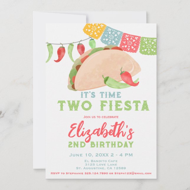 It's Time Two Fiesta 2 Year Old Birthday Invitation (Front)