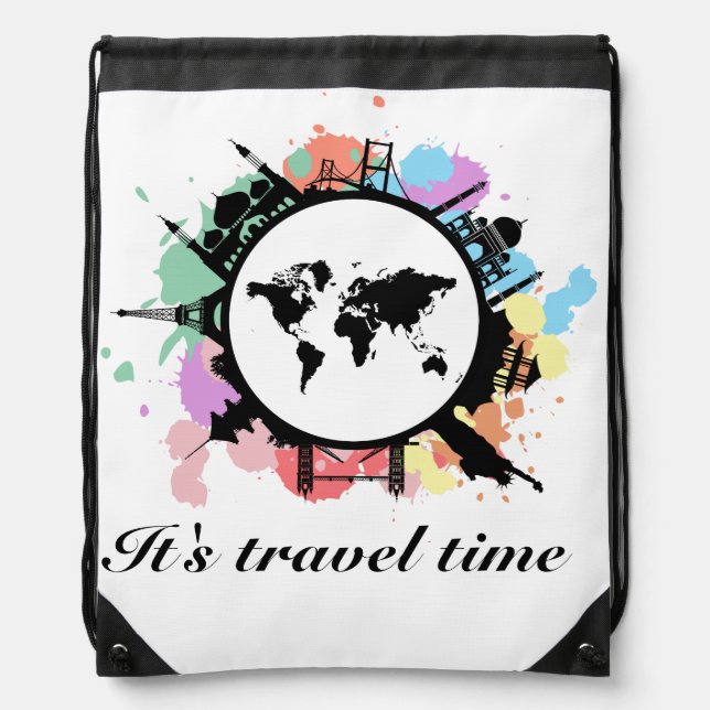 It's travel time drawstring bag (Front)