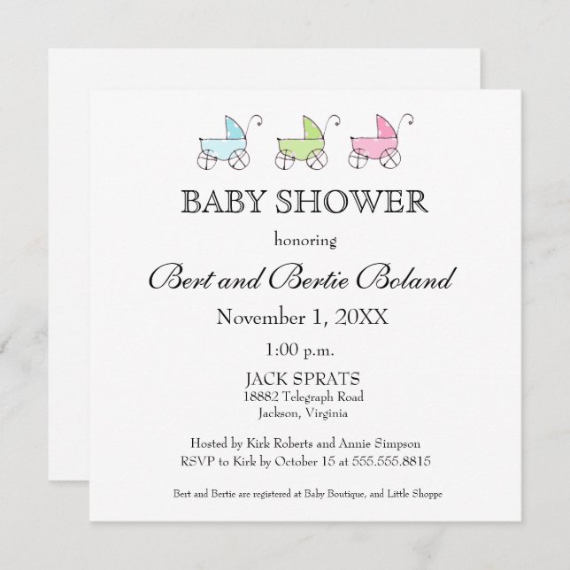 It's Triplets Baby Shower Invitation (Front/Back)
