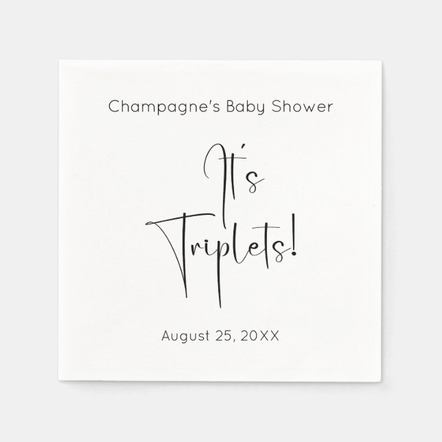 It's Triplets Modern Script Baby Shower Napkins (Front)