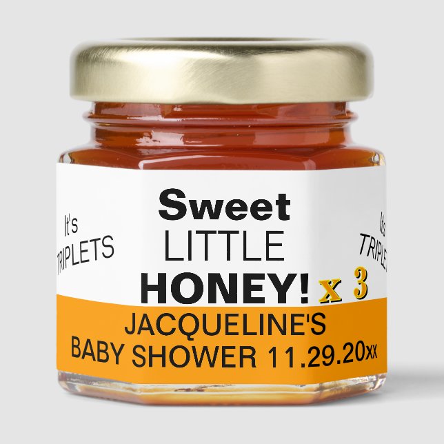 It's Triplets Sweet Baby Shower Orange Honey Jar Favors (Front)