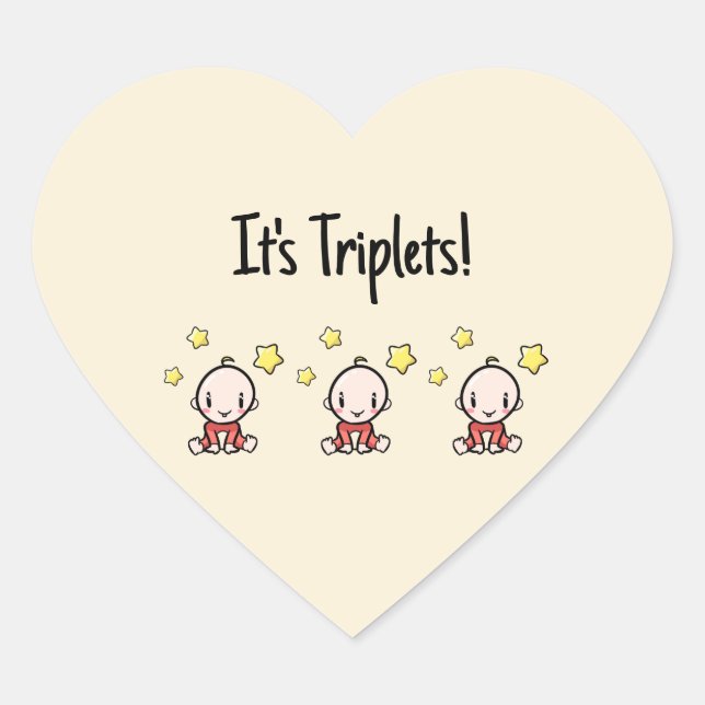 It's Triplets!, Triplet Babies, Unisex, Neutral  Heart Sticker (Front)